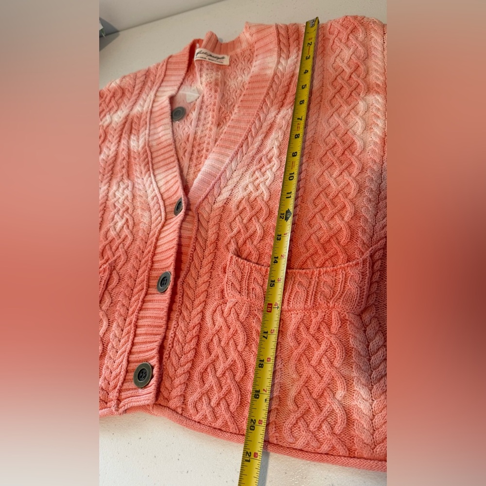 NWOT! Free People Washed Ashore Cable Knit Cardigan Pink Cloud Combo Medium - Picture 7 of 7